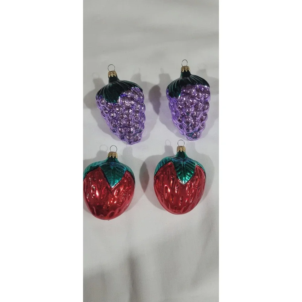 Four Vintage Hand Blown Glass Fruit Christmas Ornaments - Made In Colombia